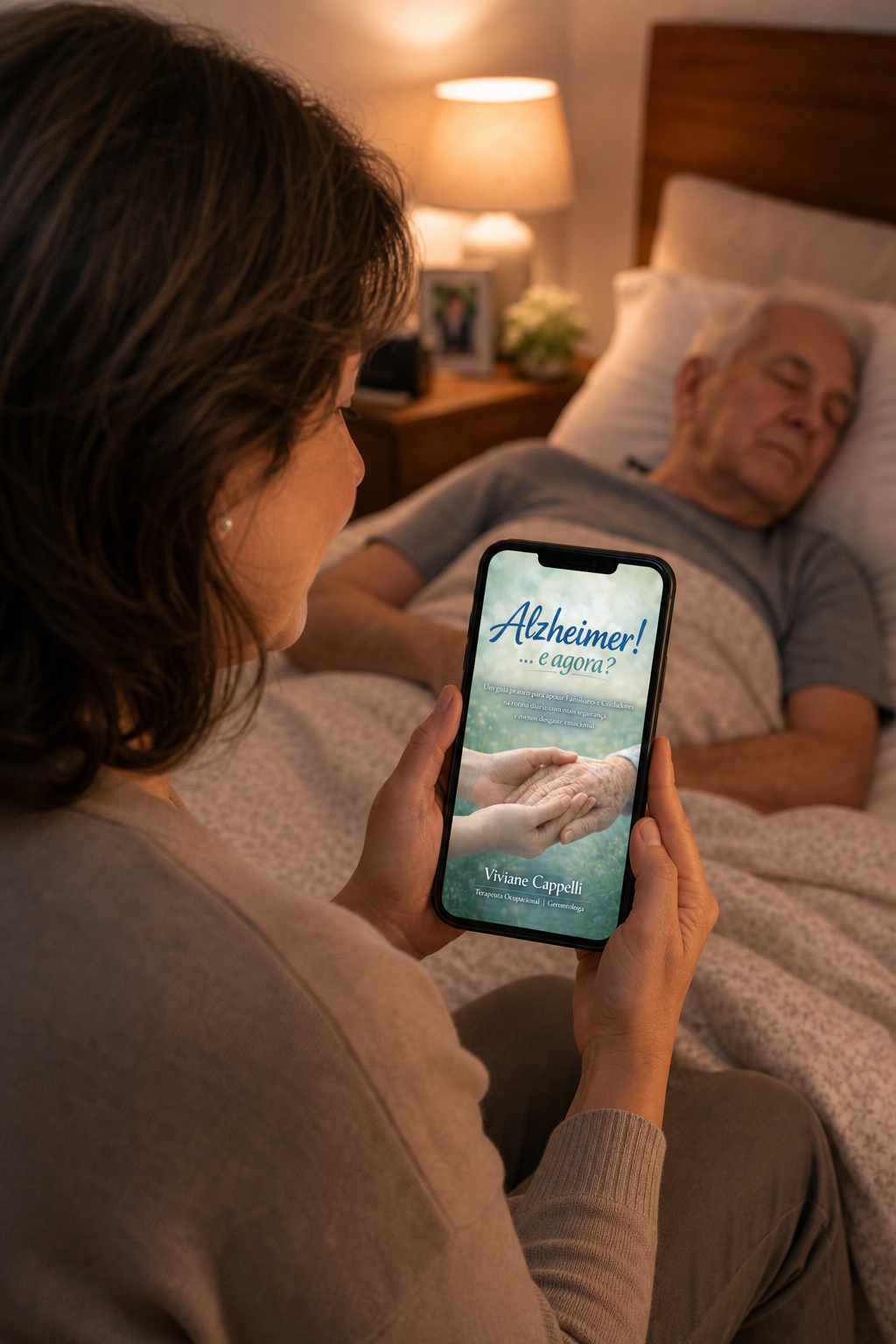 Capa do guia Alzheimer e agora - ebook digitMulher_ebook_celularal para familiares e cuidadores